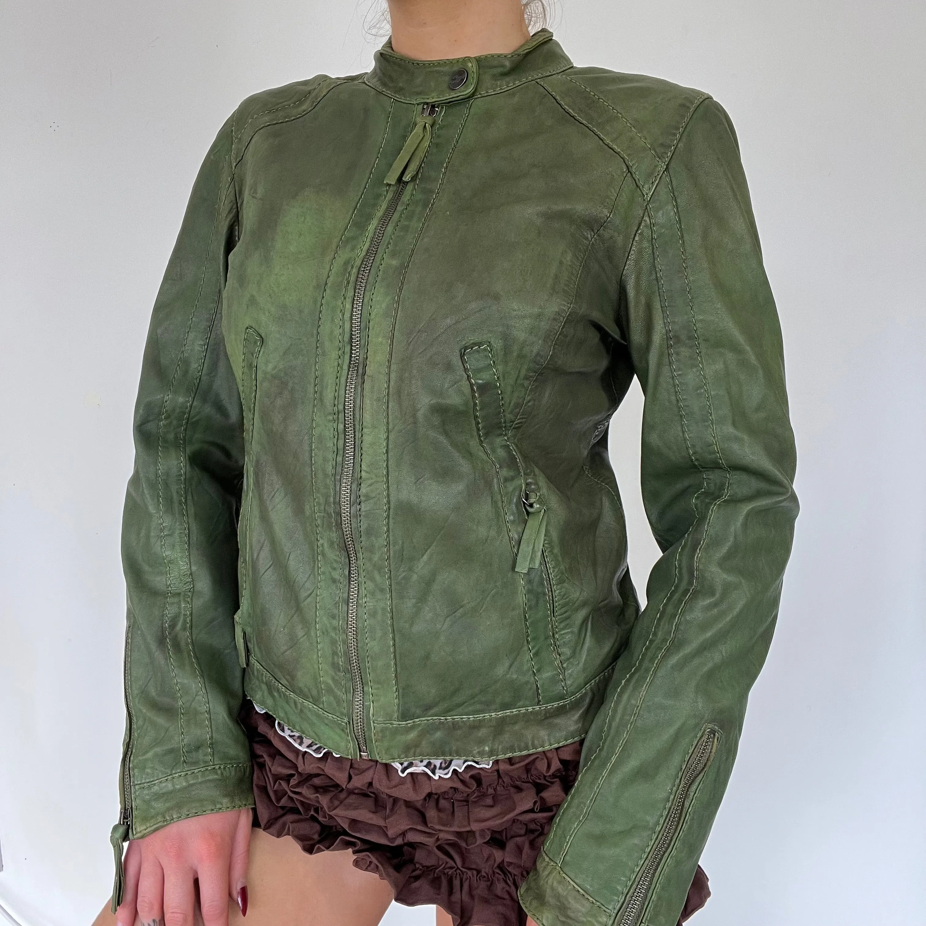 90s real leather green jacket - Size S