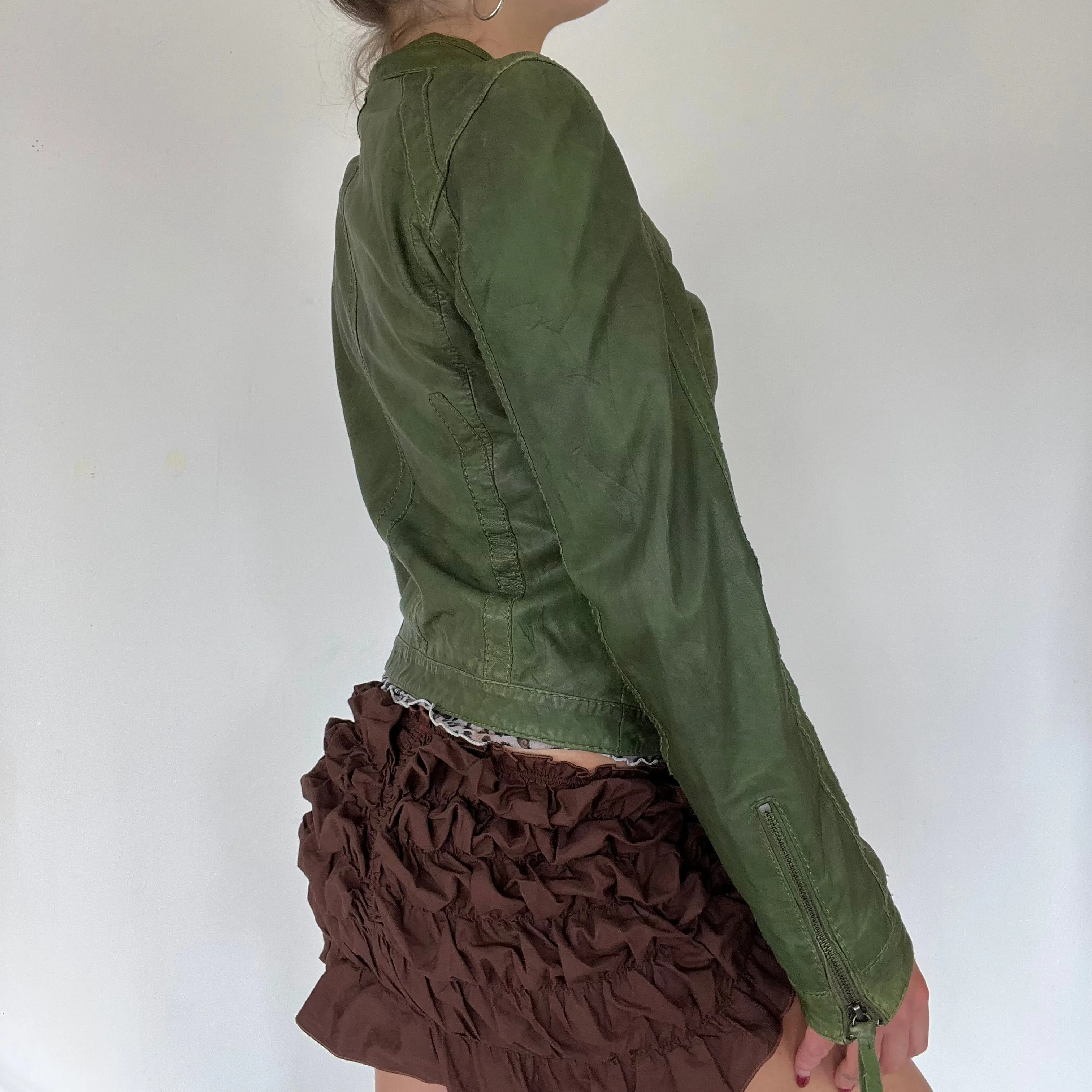 90s real leather green jacket - Size S
