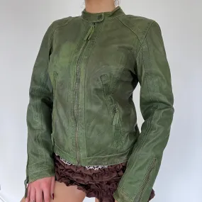 90s real leather green jacket - Size S