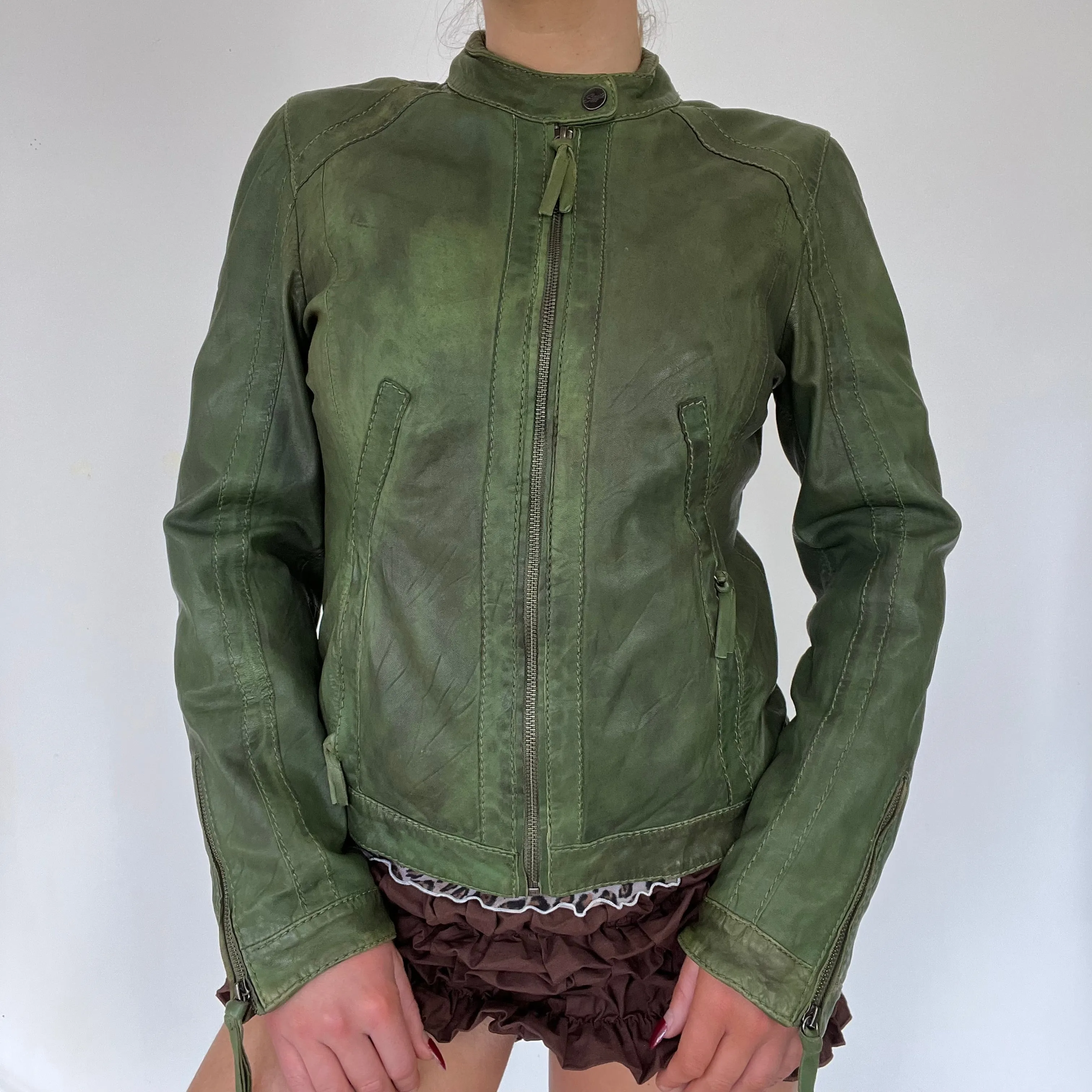 90s real leather green jacket - Size S