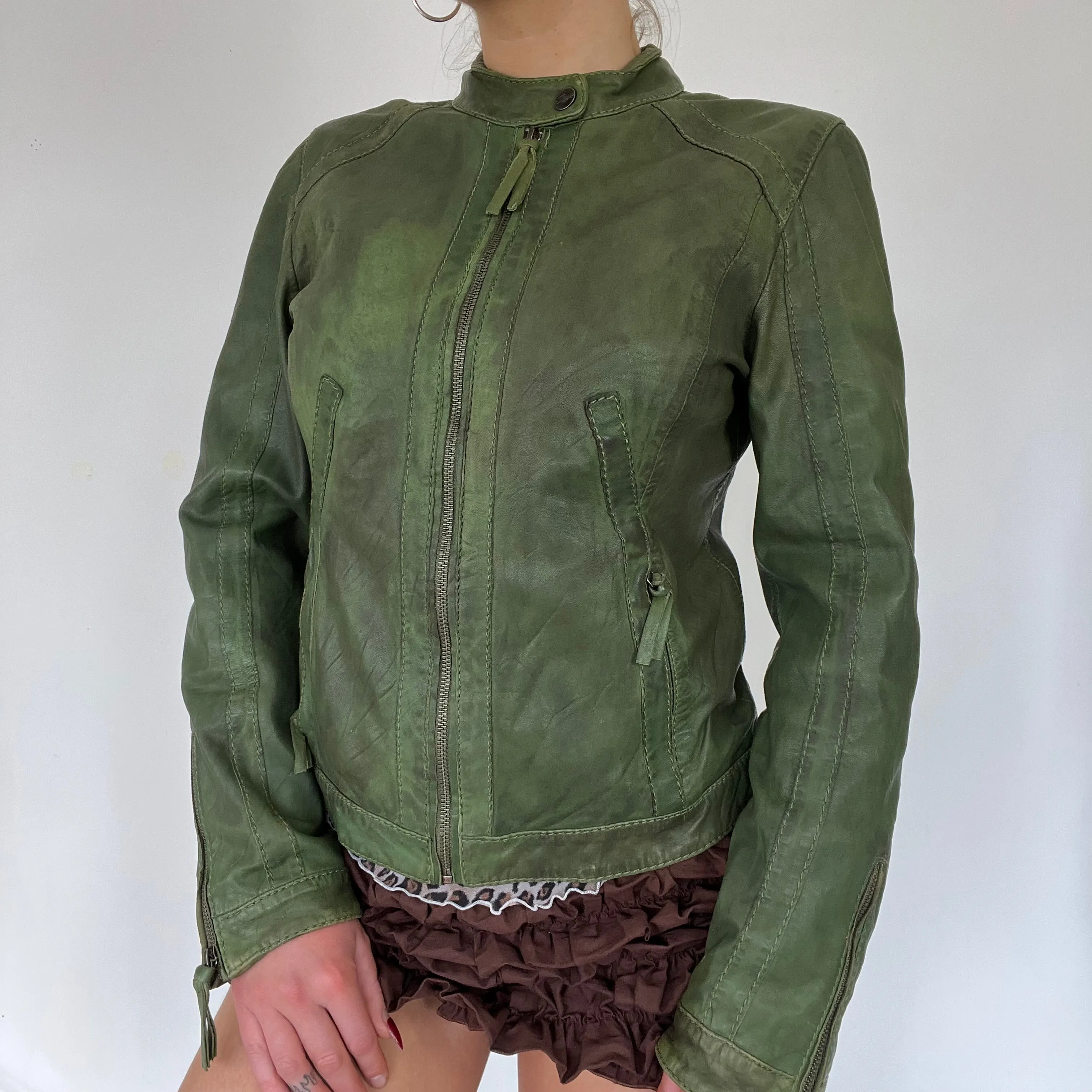 90s real leather green jacket - Size S