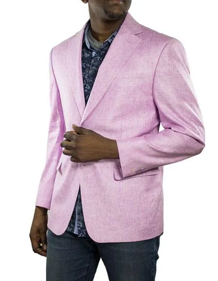 Alberto Nardoni Brand Men's Lilac One Ticket Pocket Thread & Stitch 100% Linen Blazer