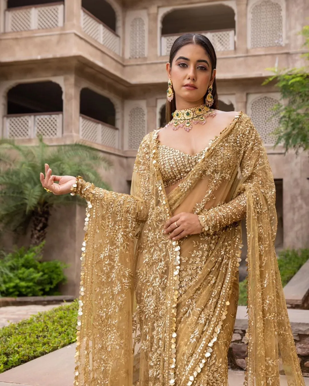 Beautiful Designer Bollywood Soft Mono Butterfly Net  Sequence Saree