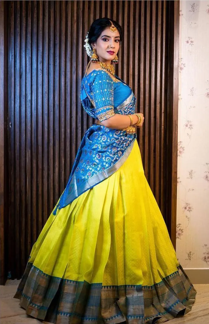 Beautiful Designer Half Saree Kanjivaram Silk Pure Zari Saree