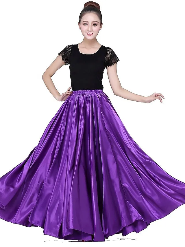 Flamenco Dress Spain Latin Ballroom Dance Skirts Gore Women's Performance Natural Matte Satin