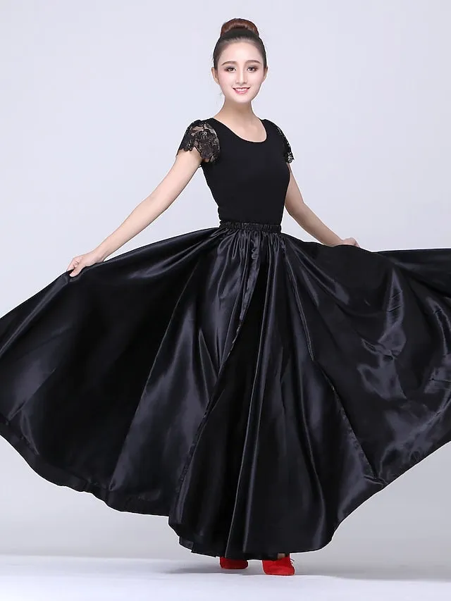 Flamenco Dress Spain Latin Ballroom Dance Skirts Gore Women's Performance Natural Matte Satin