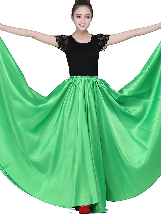 Flamenco Dress Spain Latin Ballroom Dance Skirts Gore Women's Performance Natural Matte Satin