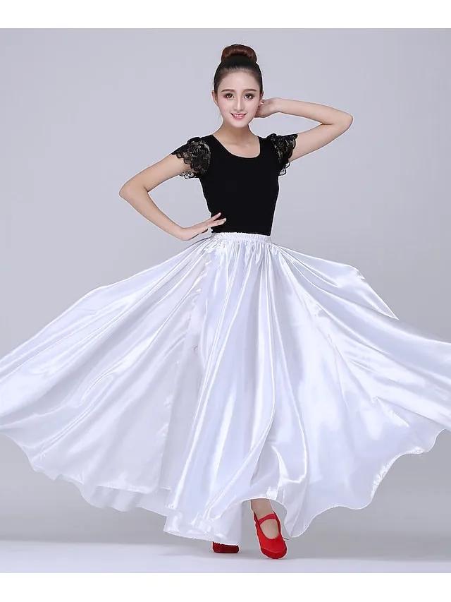 Flamenco Dress Spain Latin Ballroom Dance Skirts Gore Women's Performance Natural Matte Satin