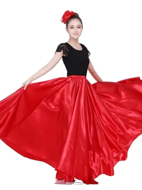 Flamenco Dress Spain Latin Ballroom Dance Skirts Gore Women's Performance Natural Matte Satin