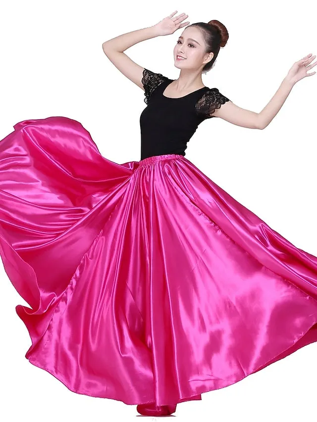 Flamenco Dress Spain Latin Ballroom Dance Skirts Gore Women's Performance Natural Matte Satin