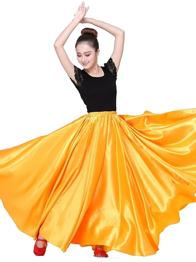 Flamenco Dress Spain Latin Ballroom Dance Skirts Gore Women's Performance Natural Matte Satin