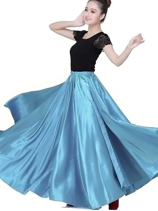 Flamenco Dress Spain Latin Ballroom Dance Skirts Gore Women's Performance Natural Matte Satin