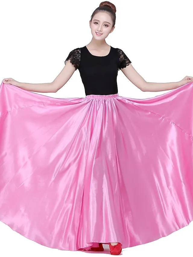 Flamenco Dress Spain Latin Ballroom Dance Skirts Gore Women's Performance Natural Matte Satin