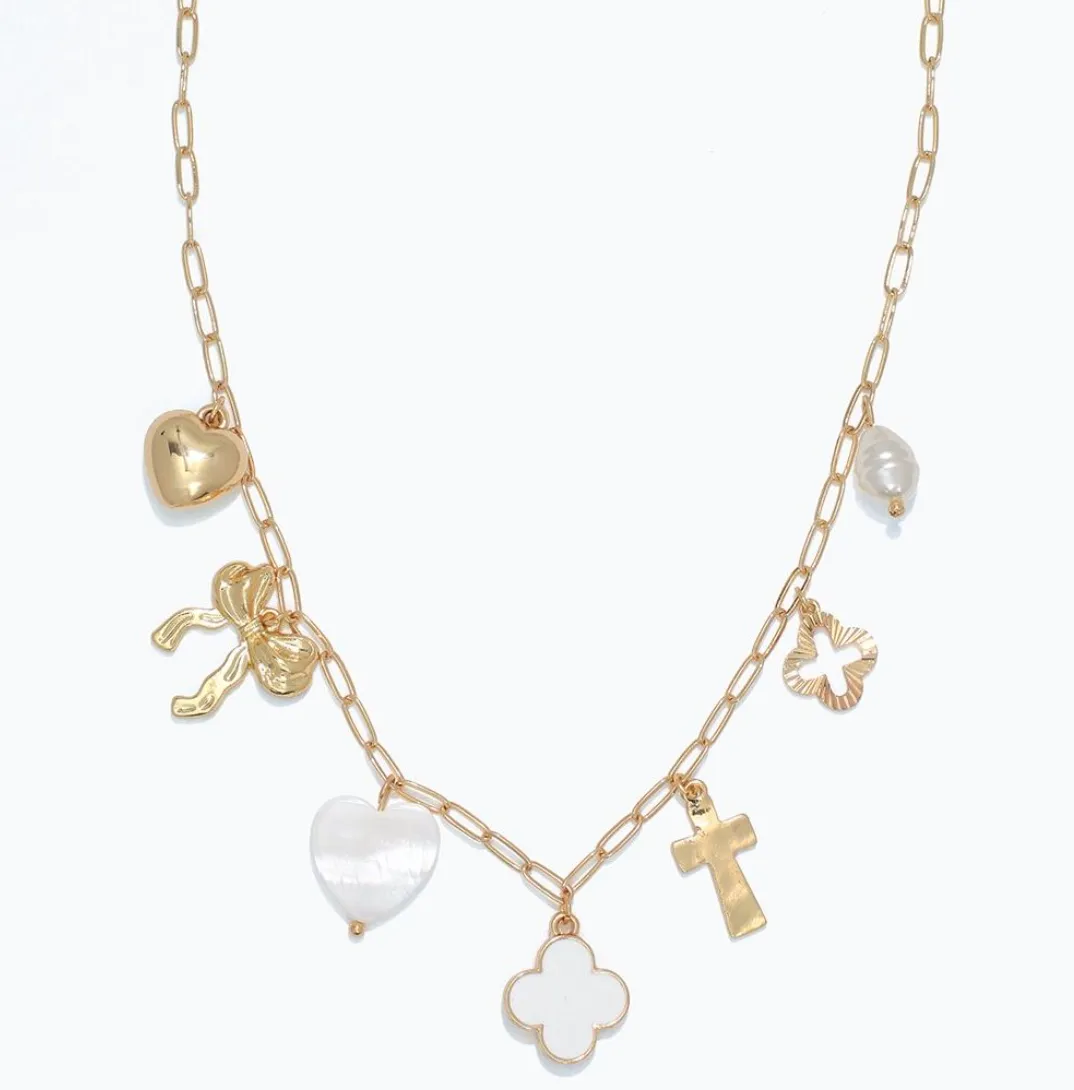 Gold & White Charm Necklace