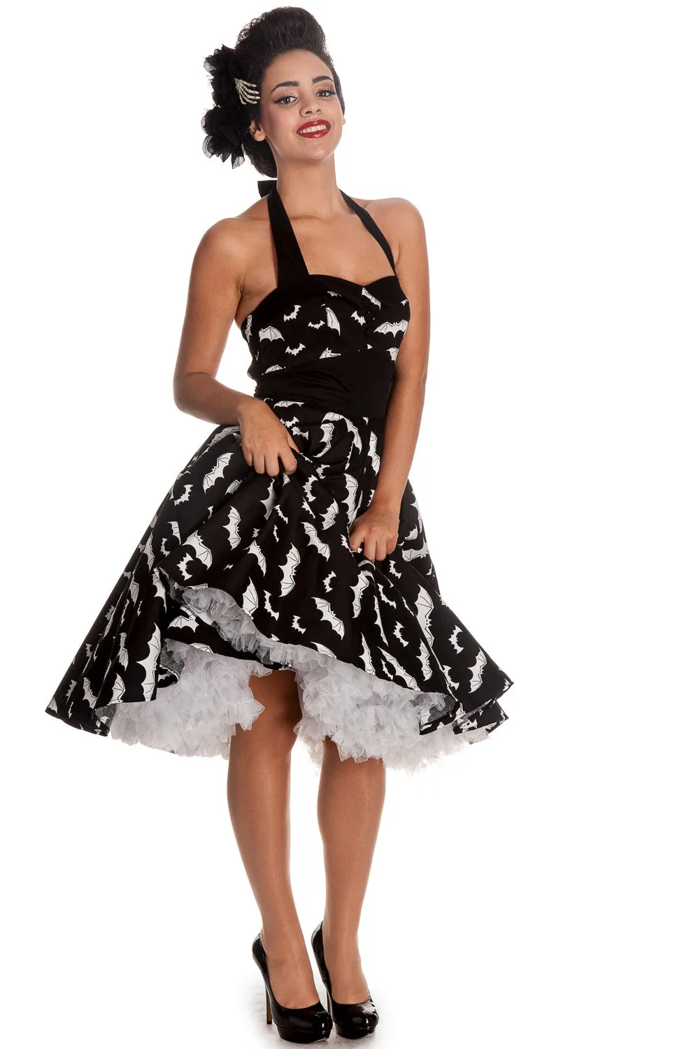 Hell Bunny  Gotham City Bat Attack Mini Bats Print Halter Party Dress