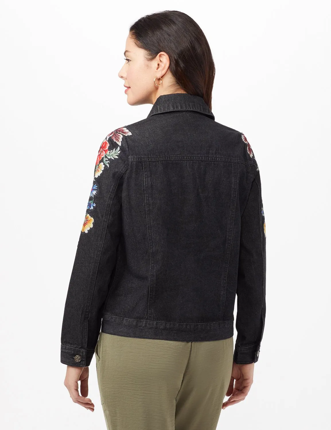 Long Sleeve Embroidered Denim Jacket