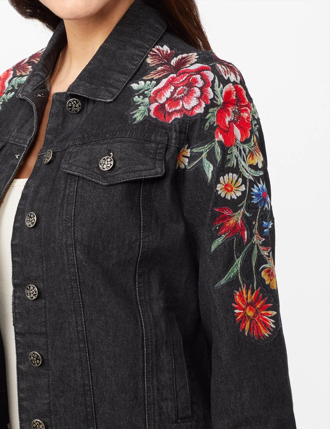 Long Sleeve Embroidered Denim Jacket