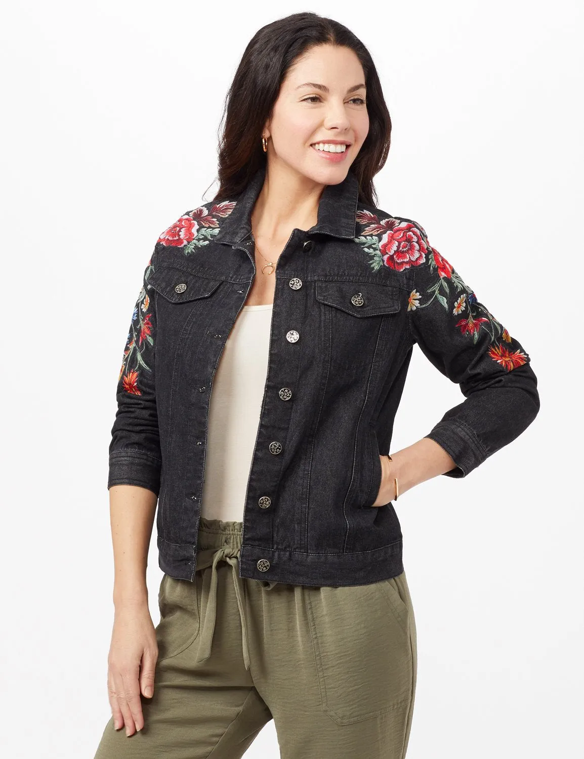 Long Sleeve Embroidered Denim Jacket
