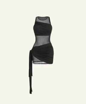 Mesh Mini Dress with Wrap Tied Skirt