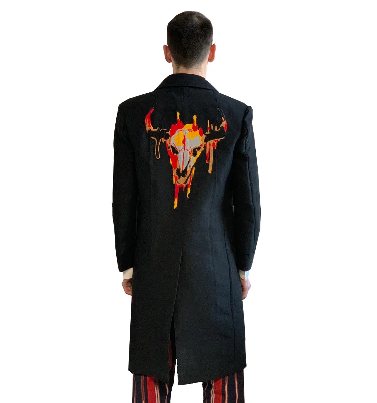 One-Off Aso-Oke Denim Coat With Waistcoat - Black