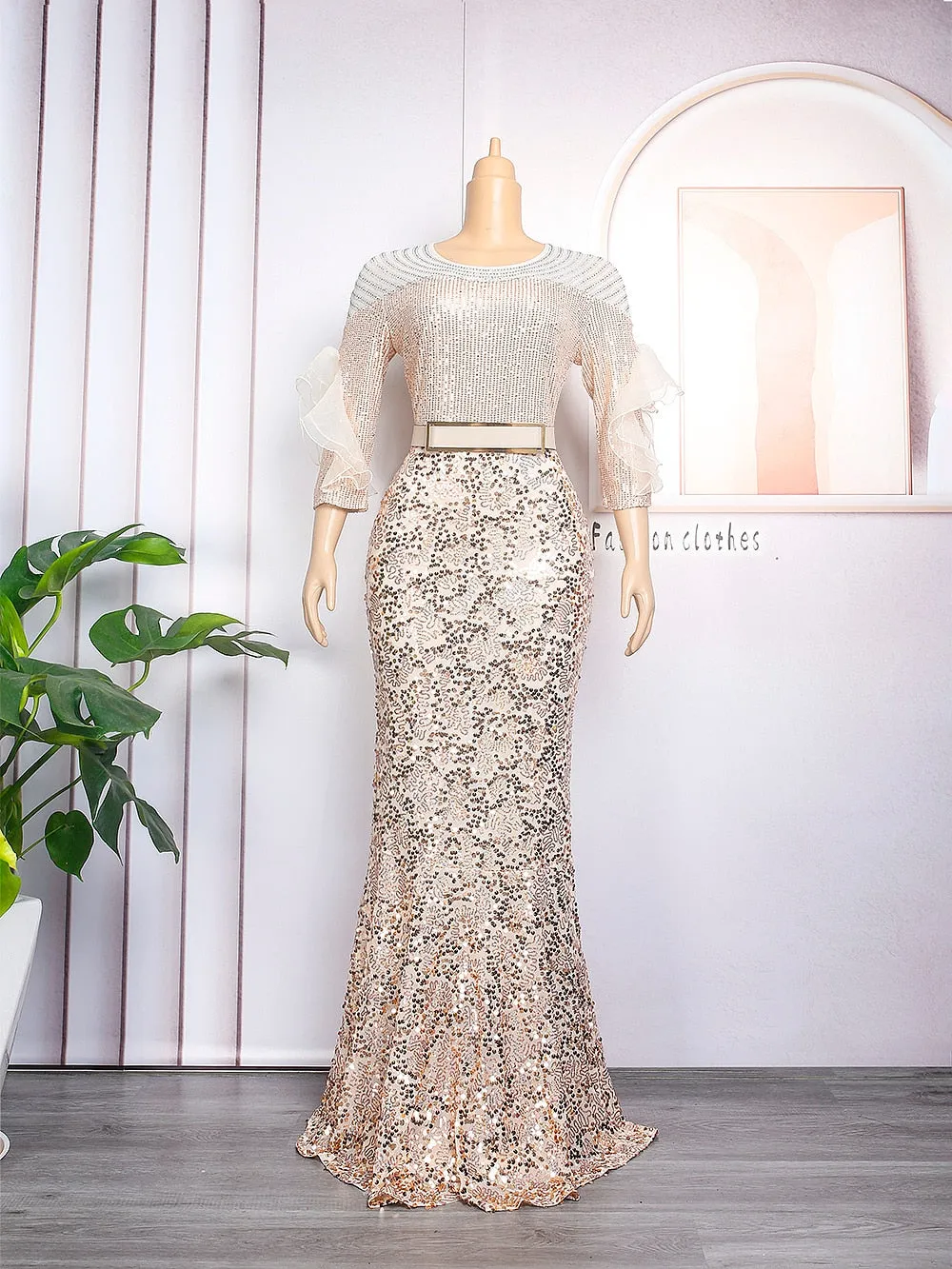 Plus Size Party Long Dresses Sequin Evening Gowns