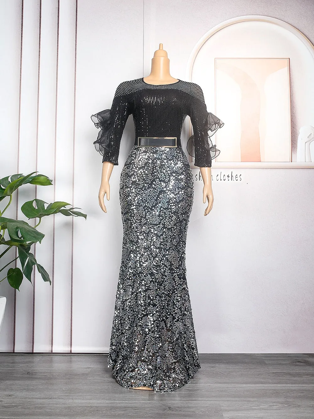 Plus Size Party Long Dresses Sequin Evening Gowns