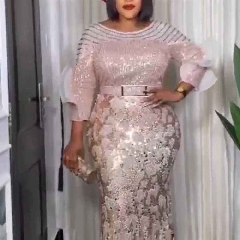 Plus Size Party Long Dresses Sequin Evening Gowns