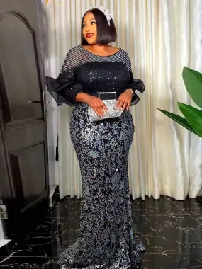 Plus Size Party Long Dresses Sequin Evening Gowns