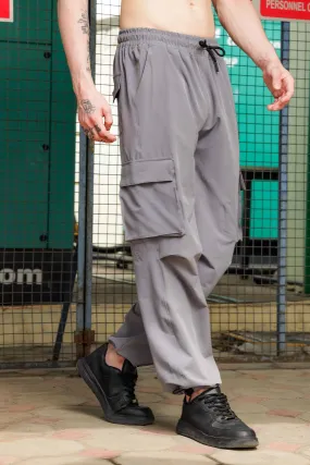 Unisex Baggy Fit  Grey Parachute Cargo Trousers