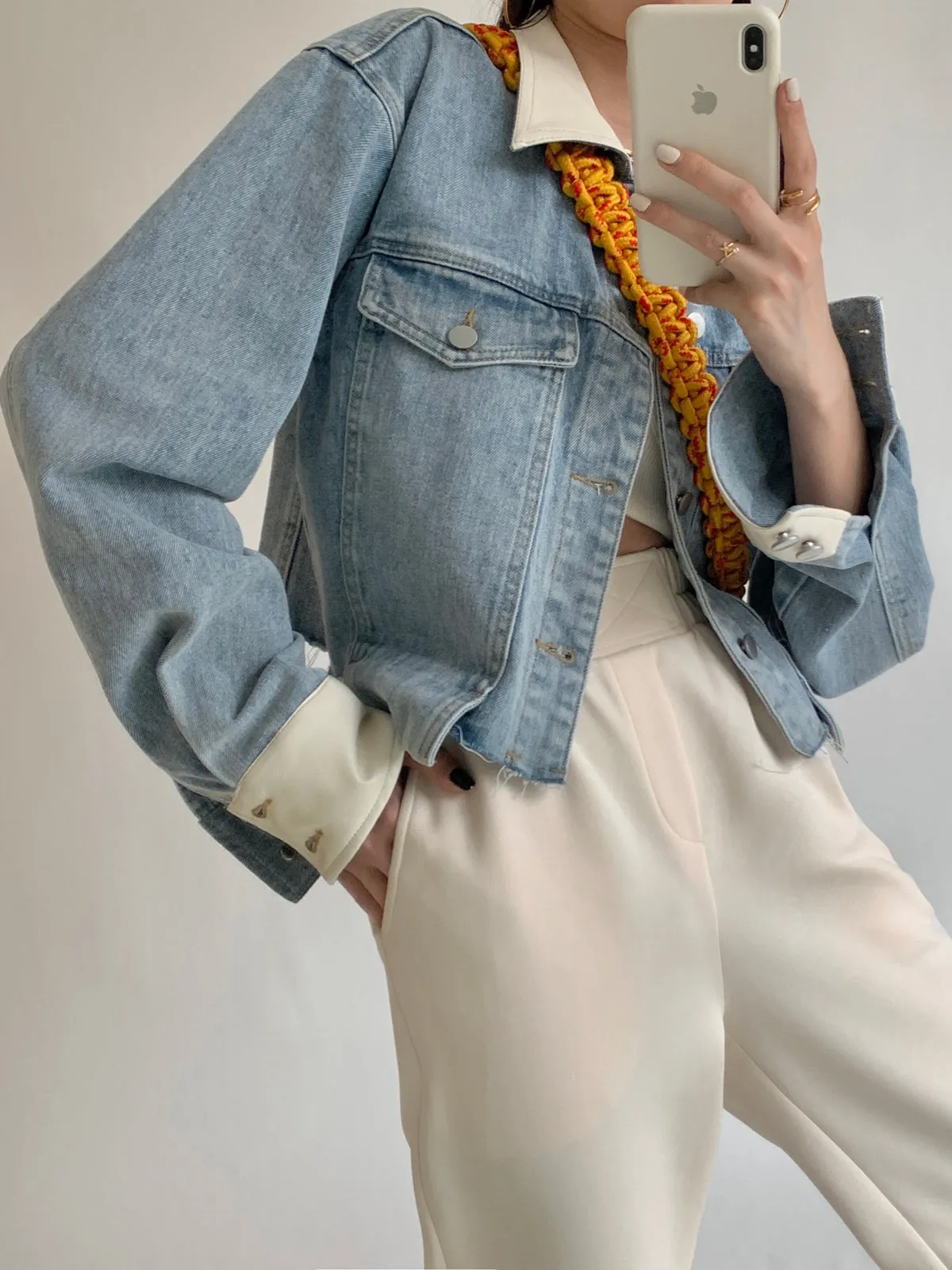 White Collar Denim Jacket