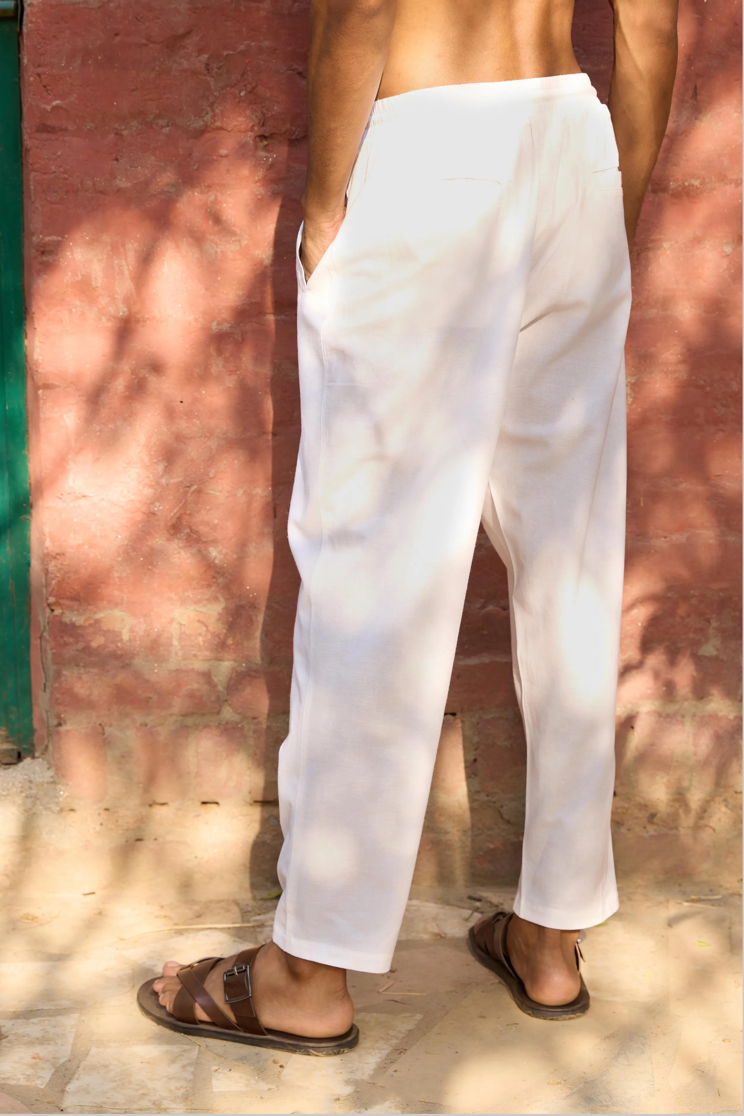 White Relaxed Fit Men's Trouser